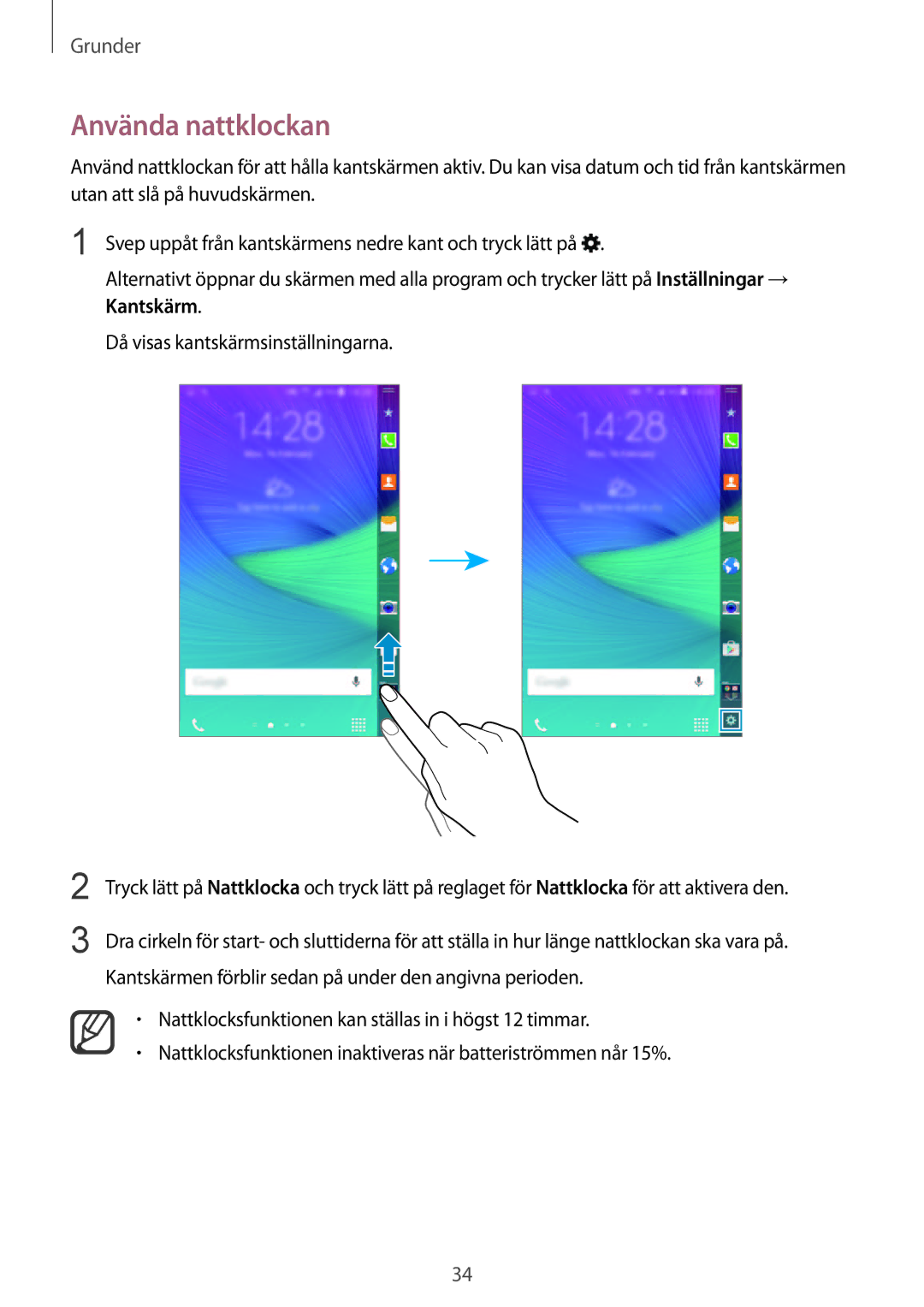 Samsung SM-N915FZWYNEE, SM-N915FZKYNEE manual Använda nattklockan 