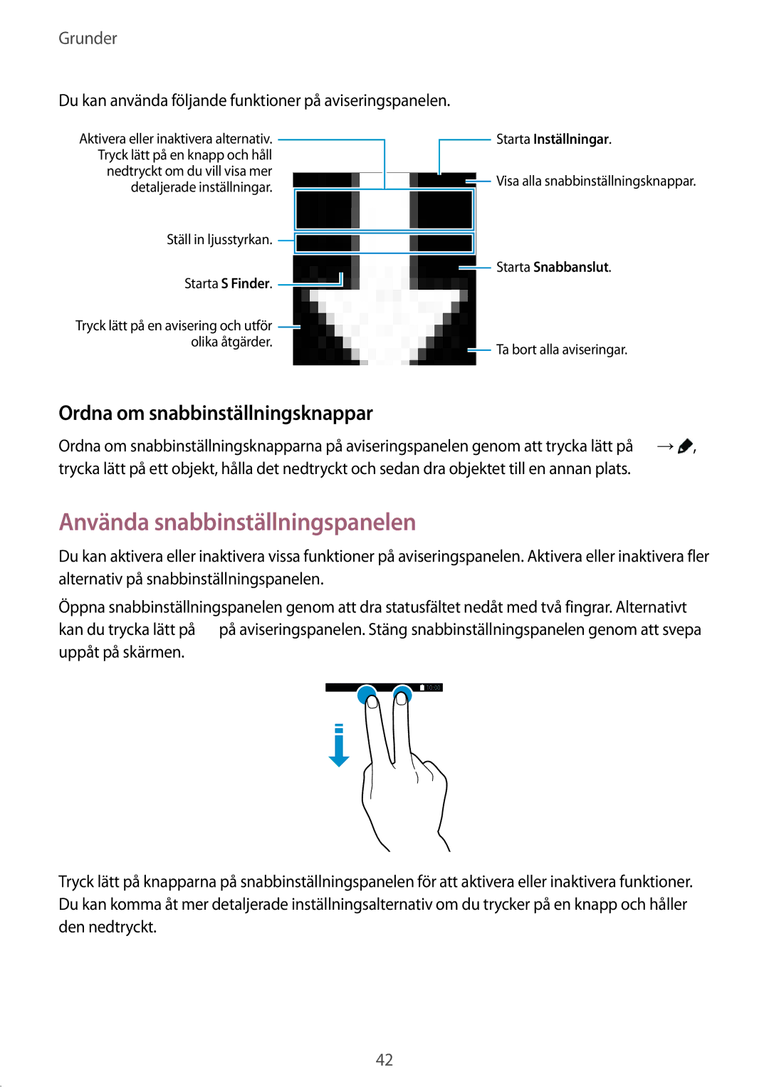 Samsung SM-N915FZWYNEE, SM-N915FZKYNEE manual Använda snabbinställningspanelen, Ordna om snabbinställningsknappar 