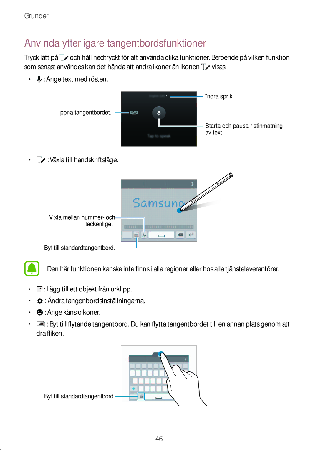 Samsung SM-N915FZWYNEE manual Använda ytterligare tangentbordsfunktioner, Ange text med rösten, Växla till handskriftsläge 