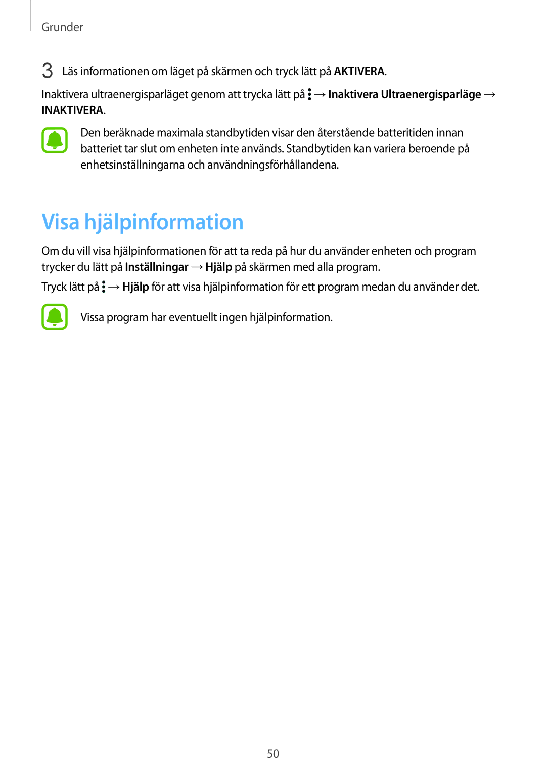 Samsung SM-N915FZWYNEE, SM-N915FZKYNEE manual Visa hjälpinformation, Inaktivera 