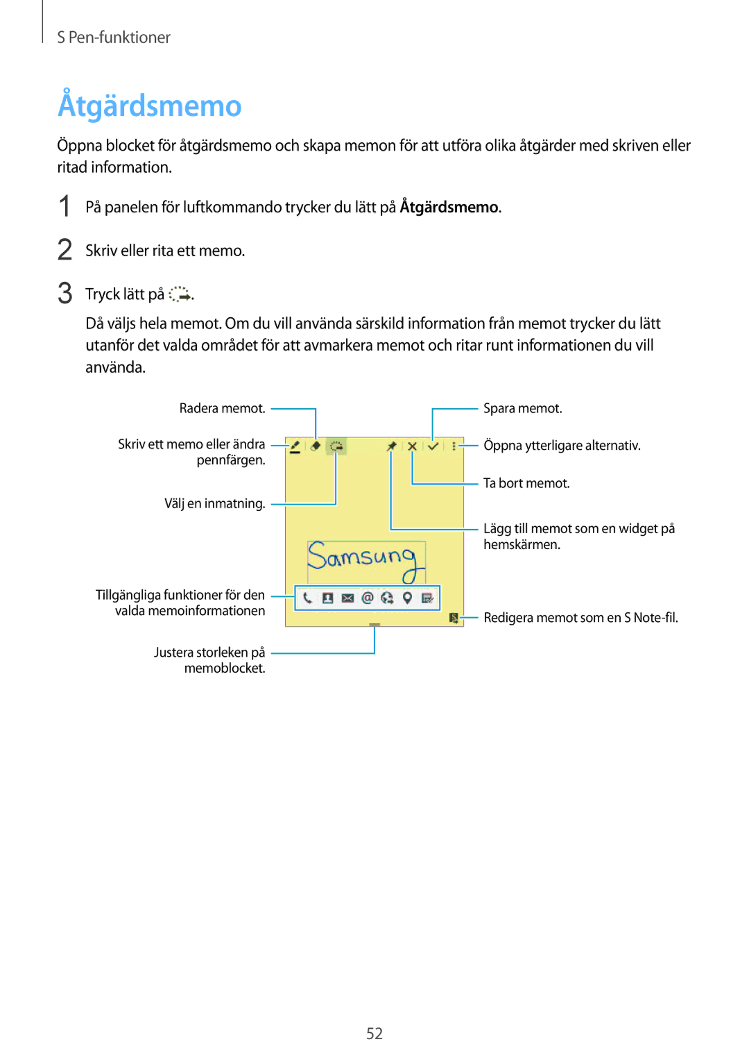 Samsung SM-N915FZWYNEE, SM-N915FZKYNEE manual Åtgärdsmemo 