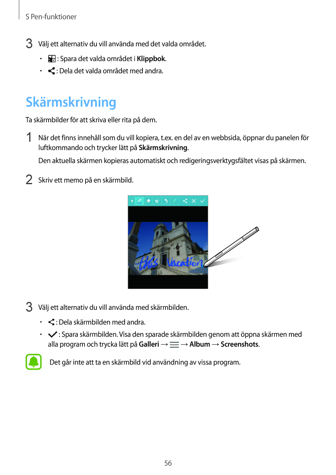 Samsung SM-N915FZWYNEE Skärmskrivning, Ta skärmbilder för att skriva eller rita på dem, Skriv ett memo på en skärmbild 