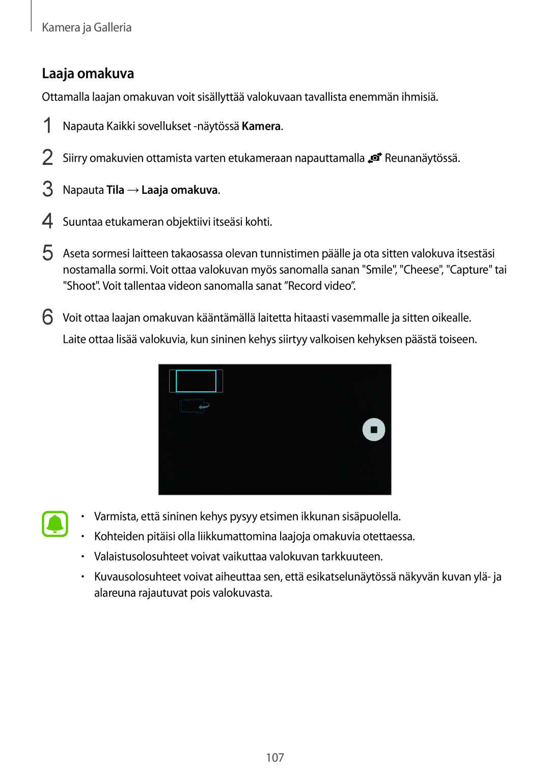 Samsung SM-N915FZKYNEE, SM-N915FZWYNEE manual Napauta Tila →Laaja omakuva 