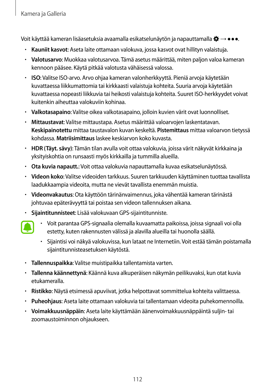 Samsung SM-N915FZWYNEE, SM-N915FZKYNEE manual Sijaintitunnisteet Lisää valokuvaan GPS-sijaintitunniste 