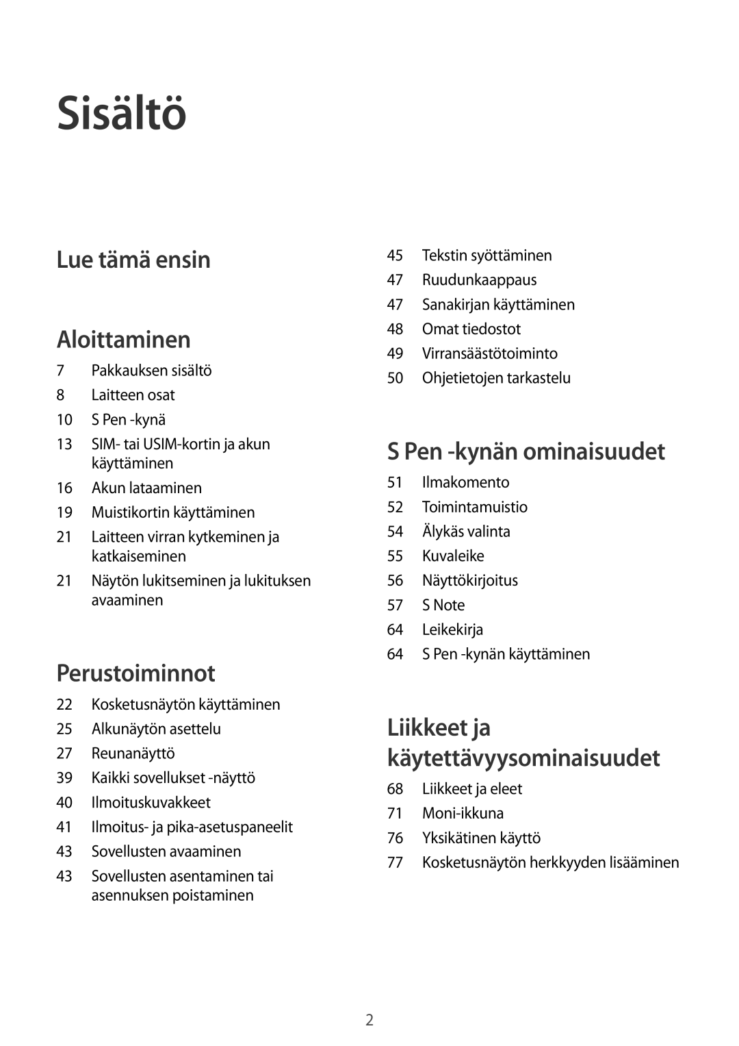 Samsung SM-N915FZWYNEE, SM-N915FZKYNEE manual Sisältö, 21 Näytön lukitseminen ja lukituksen avaaminen 