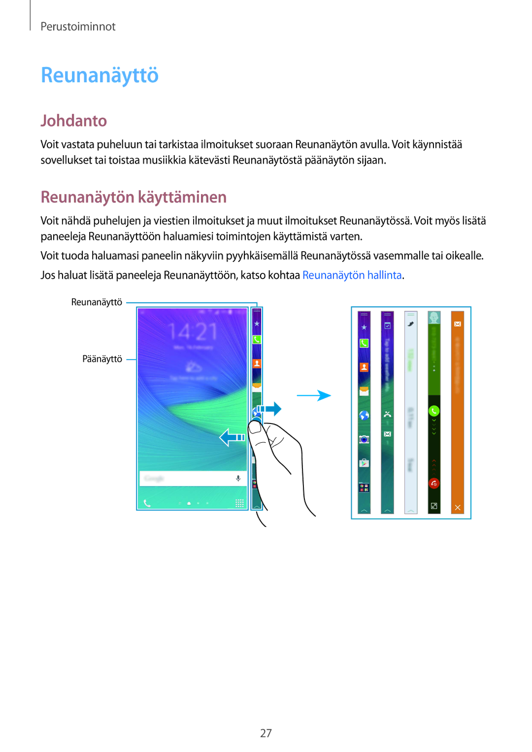 Samsung SM-N915FZKYNEE, SM-N915FZWYNEE manual Reunanäyttö, Johdanto, Reunanäytön käyttäminen 