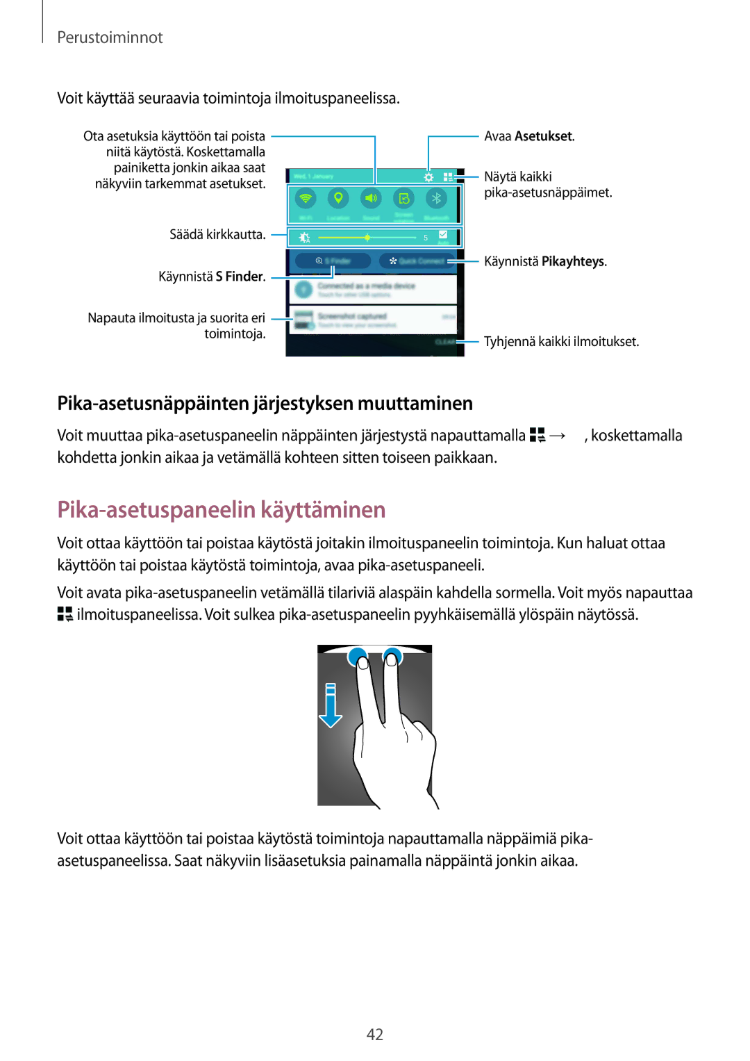 Samsung SM-N915FZWYNEE, SM-N915FZKYNEE Pika-asetuspaneelin käyttäminen, Pika-asetusnäppäinten järjestyksen muuttaminen 