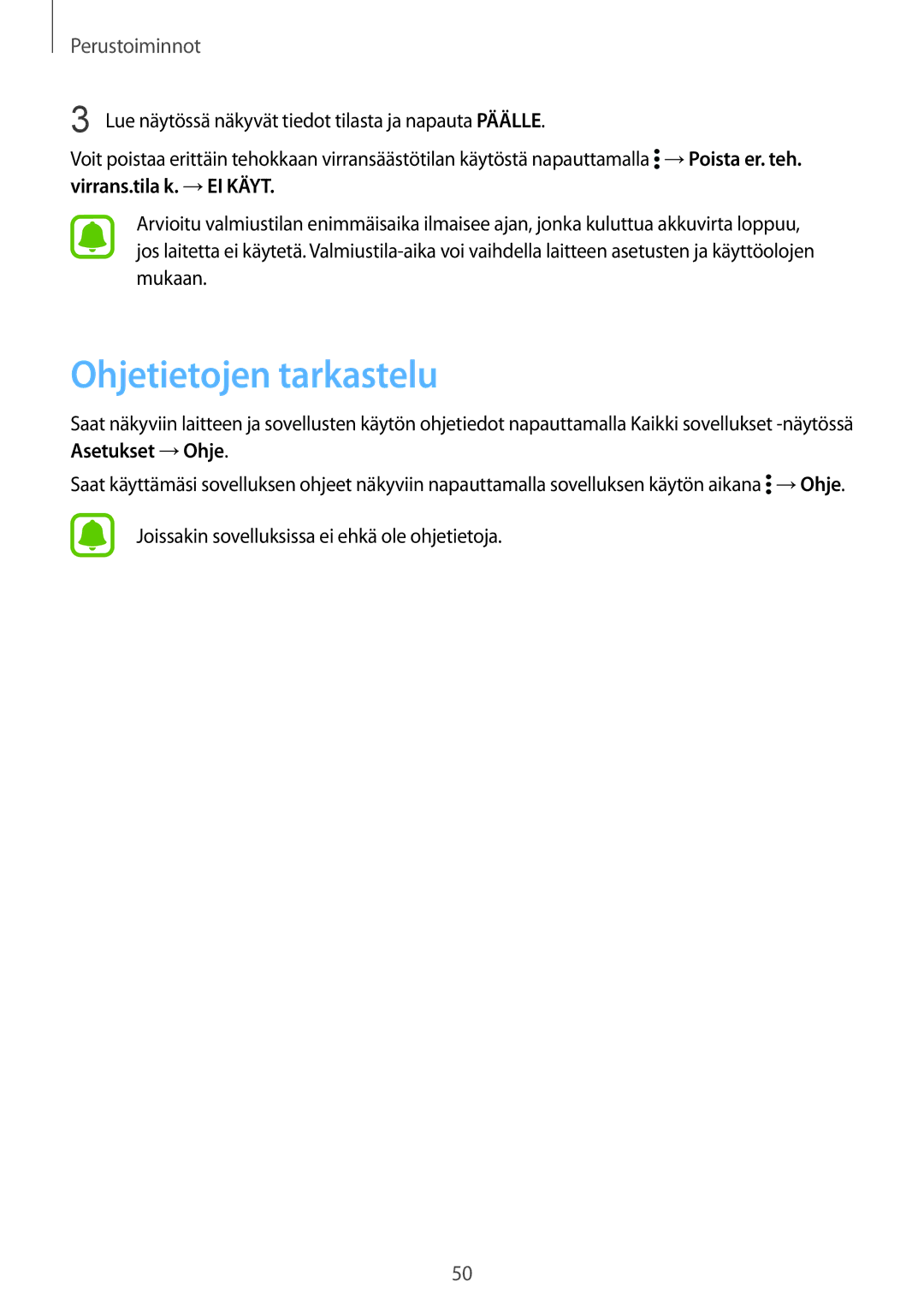 Samsung SM-N915FZWYNEE, SM-N915FZKYNEE manual Ohjetietojen tarkastelu, Joissakin sovelluksissa ei ehkä ole ohjetietoja 