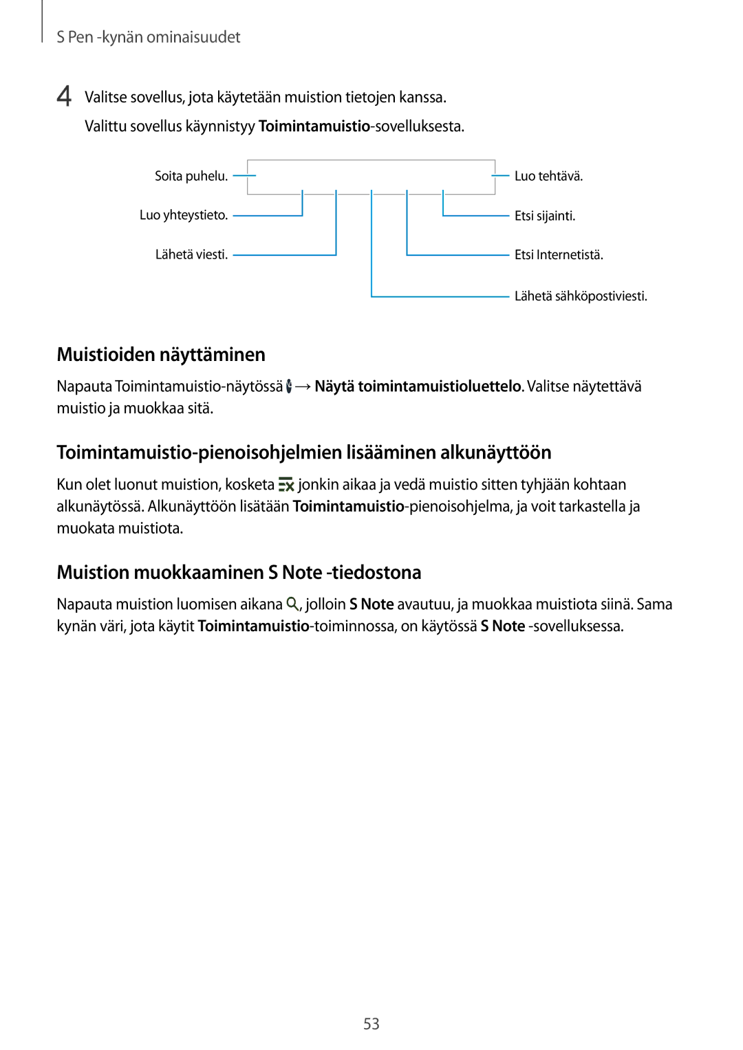 Samsung SM-N915FZKYNEE, SM-N915FZWYNEE Muistioiden näyttäminen, Toimintamuistio-pienoisohjelmien lisääminen alkunäyttöön 