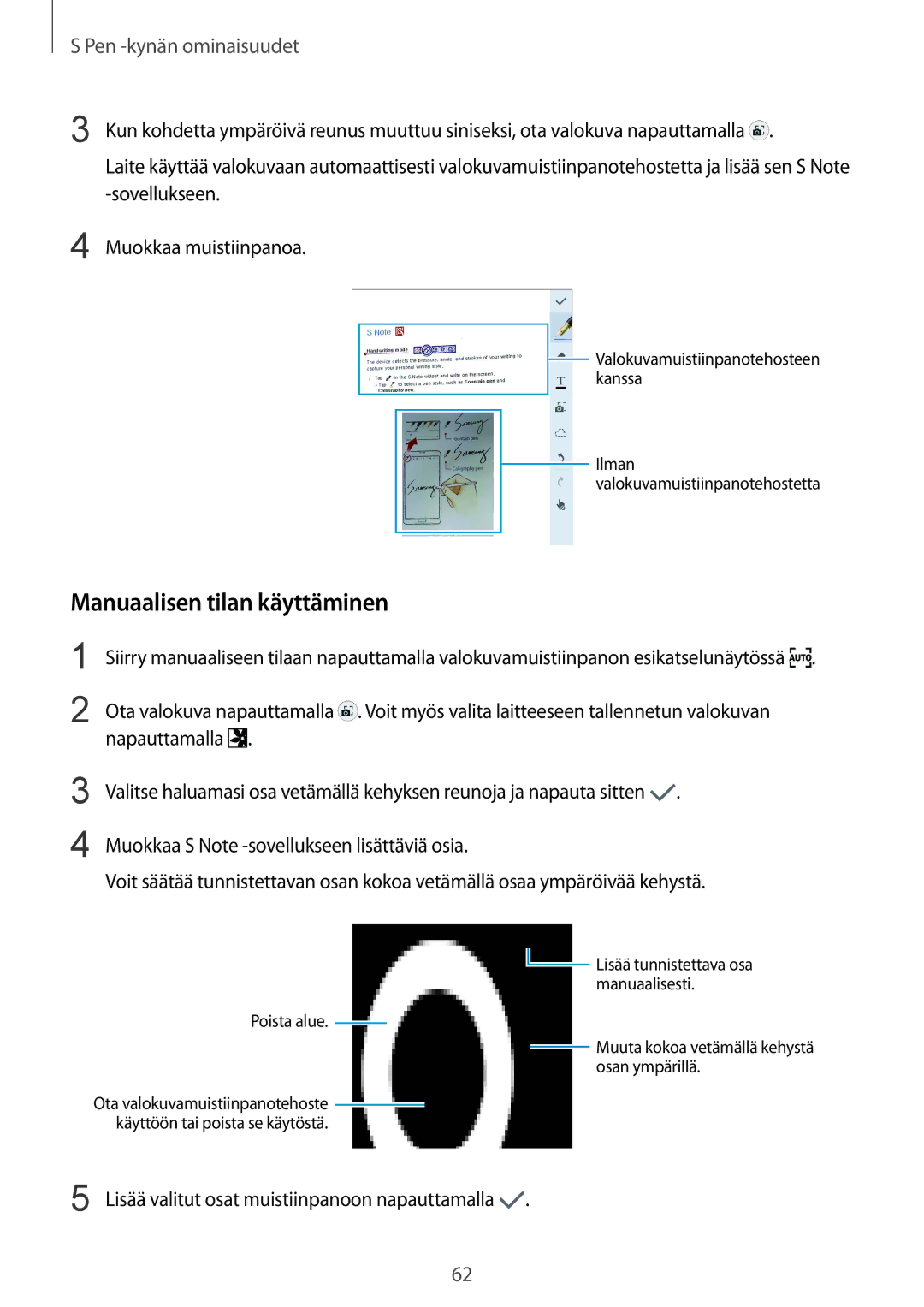 Samsung SM-N915FZWYNEE, SM-N915FZKYNEE manual Manuaalisen tilan käyttäminen 