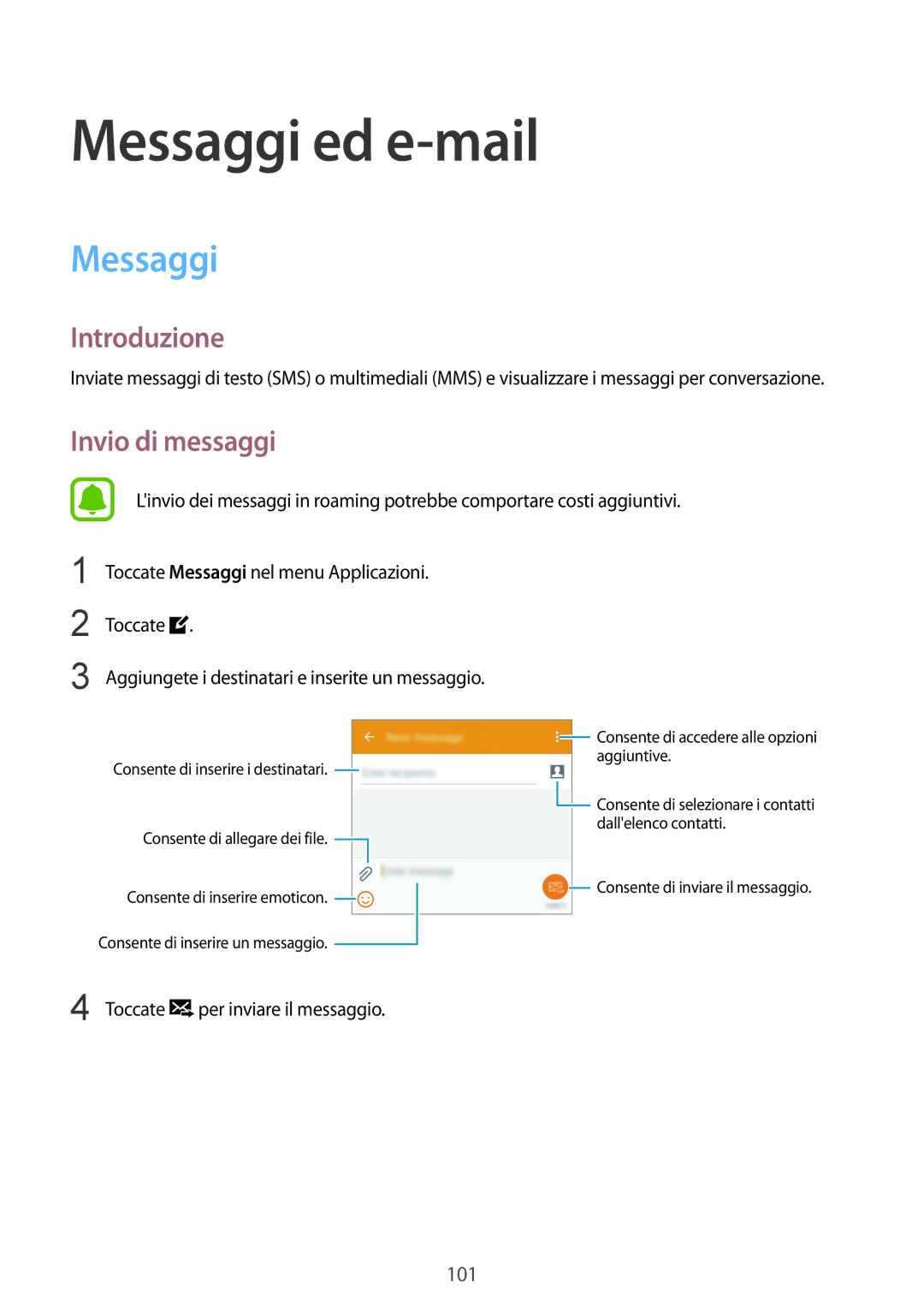 Samsung SM-N915FZKYITV, SM-N915FZWYXEO, SM-N915FZKYDBT, SM-N915FZWYITV, SM-N915FZKYXEO Messaggi ed e-mail, Invio di messaggi 