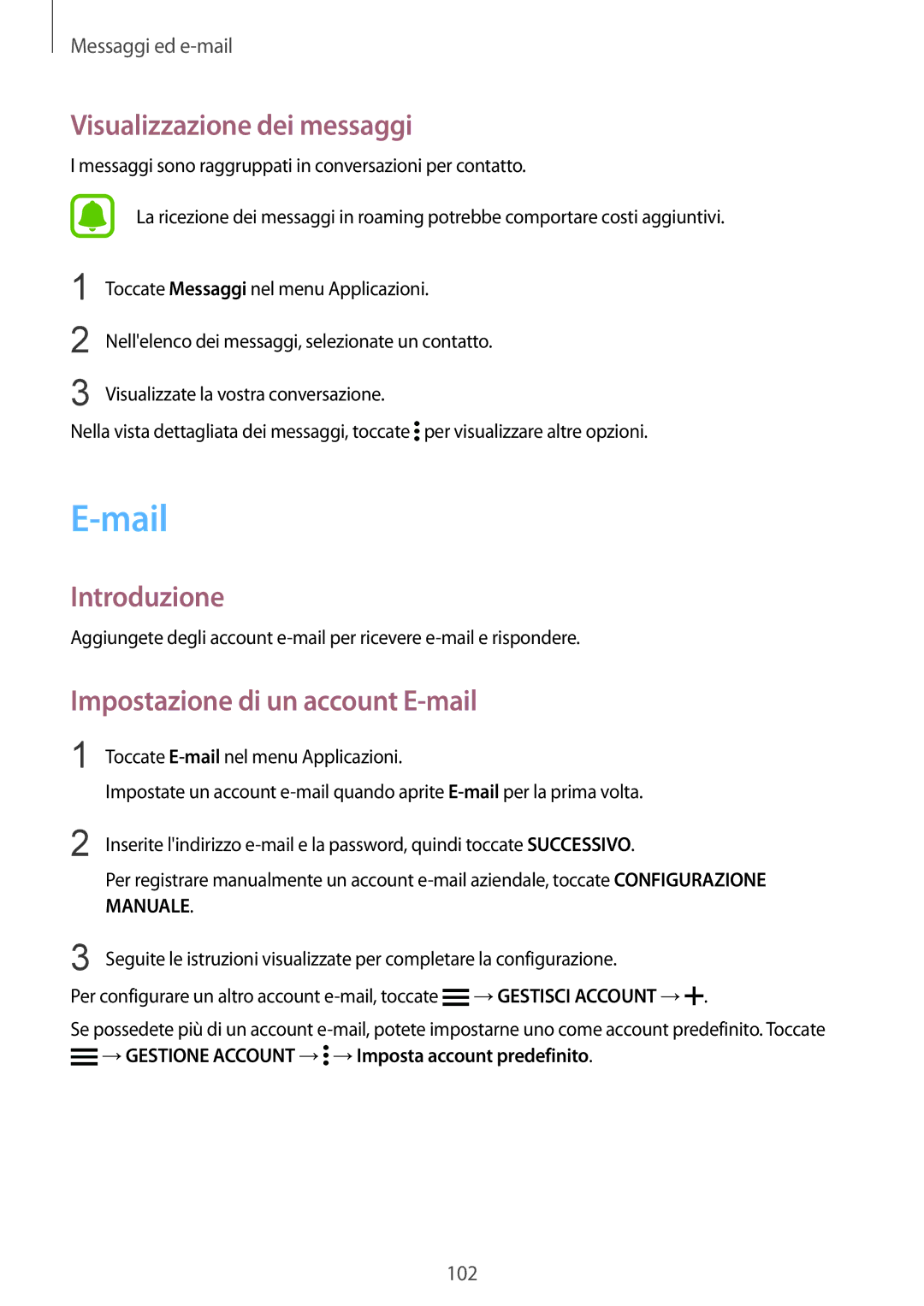 Samsung SM-N915FZWYXEO, SM-N915FZKYDBT manual Mail, Visualizzazione dei messaggi, Impostazione di un account E-mail 