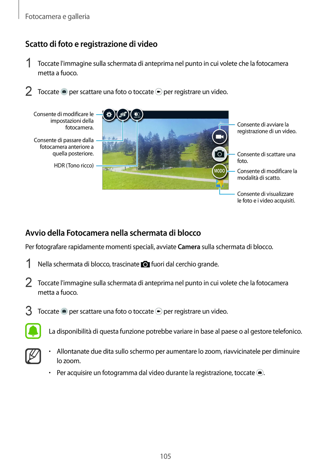 Samsung SM-N915FZKYXEO manual Scatto di foto e registrazione di video, Avvio della Fotocamera nella schermata di blocco 