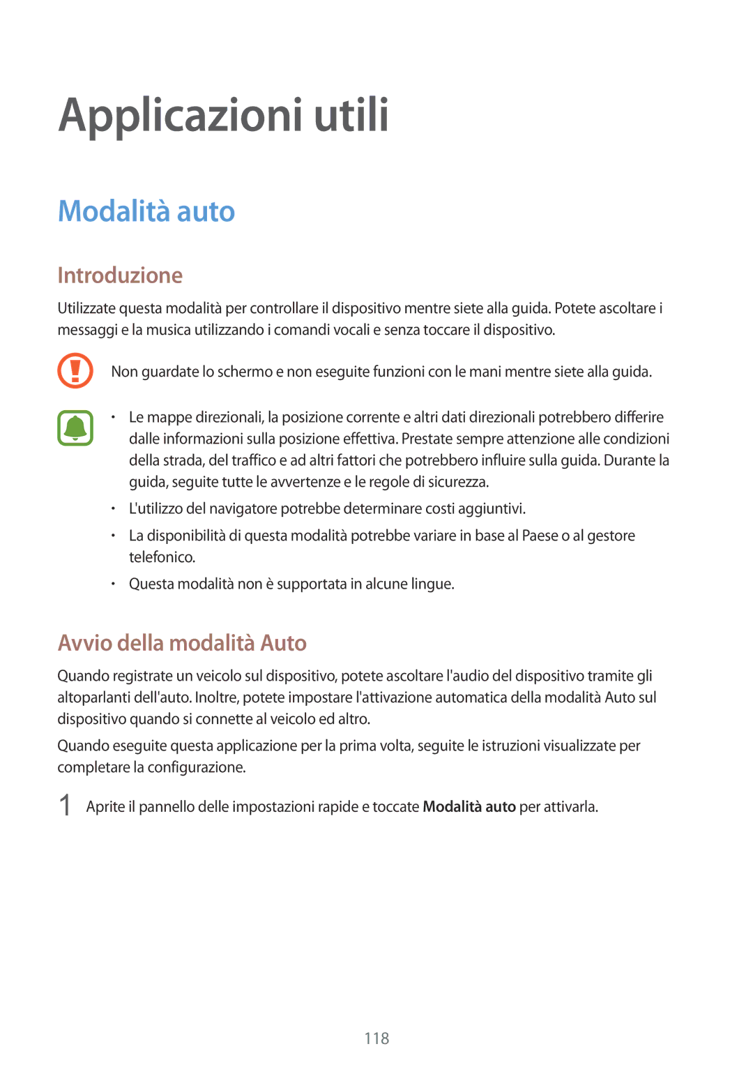 Samsung SM-N915FZKYAUT, SM-N915FZWYXEO, SM-N915FZKYDBT manual Applicazioni utili, Modalità auto, Avvio della modalità Auto 