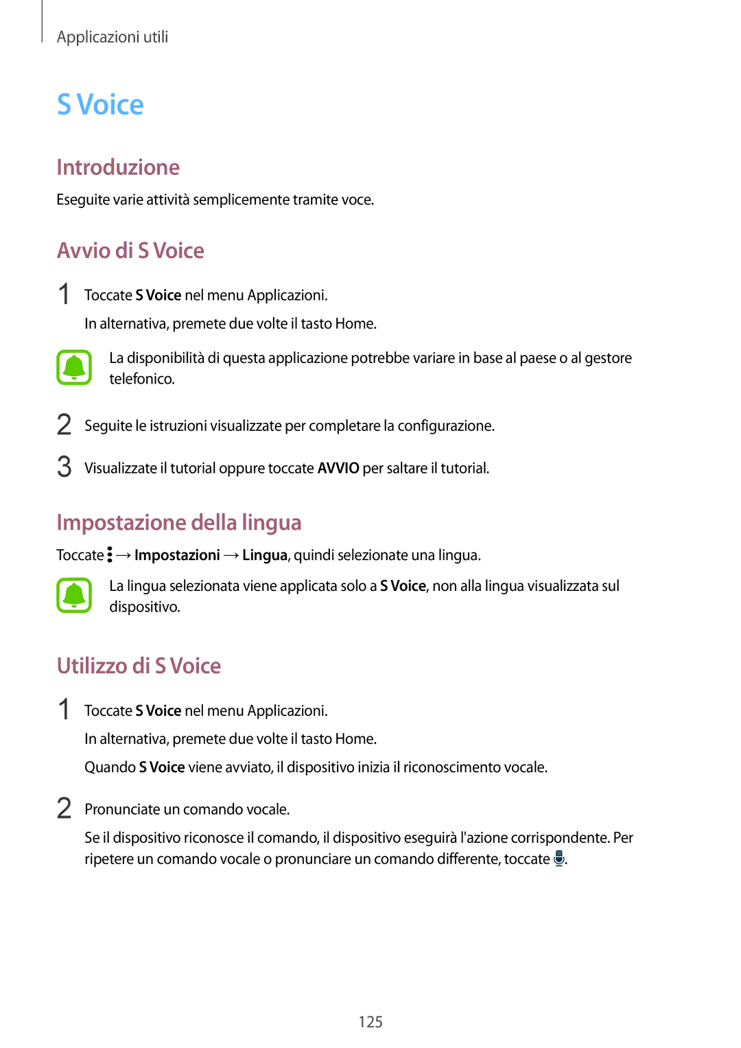 Samsung SM-N915FZKYITV, SM-N915FZWYXEO, SM-N915FZKYDBT Avvio di S Voice, Impostazione della lingua, Utilizzo di S Voice 