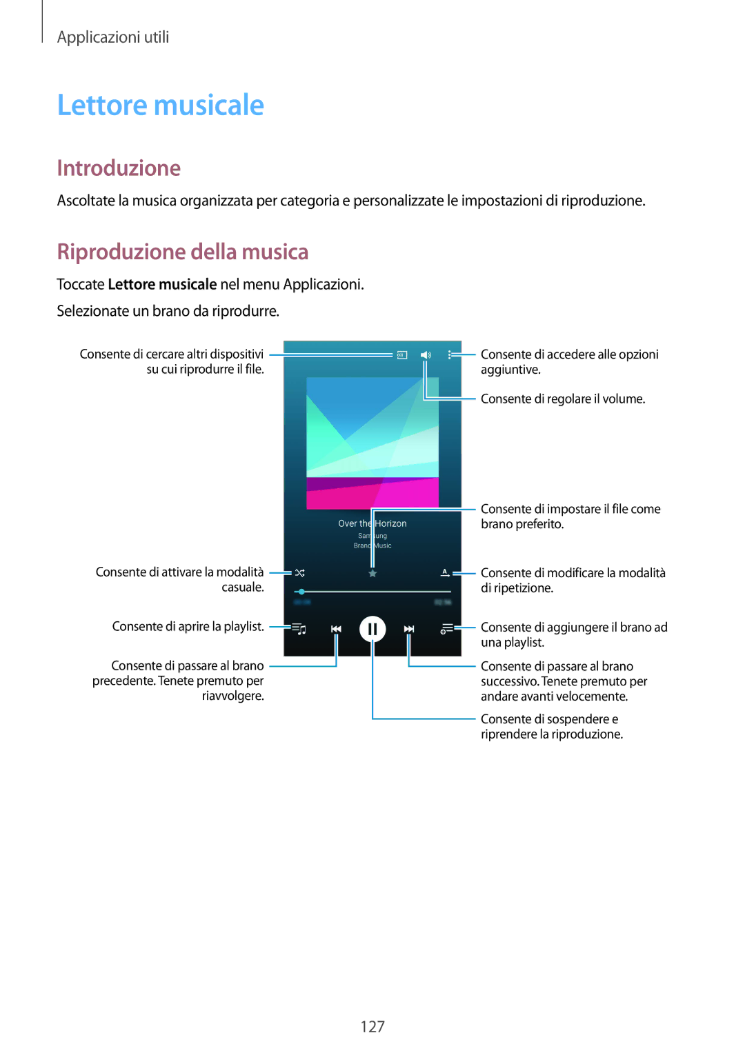 Samsung SM-N915FZKYDBT, SM-N915FZWYXEO, SM-N915FZWYITV, SM-N915FZKYXEO manual Lettore musicale, Riproduzione della musica 