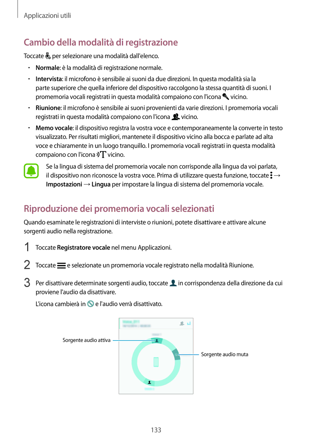 Samsung SM-N915FZKYDBT manual Cambio della modalità di registrazione, Riproduzione dei promemoria vocali selezionati 