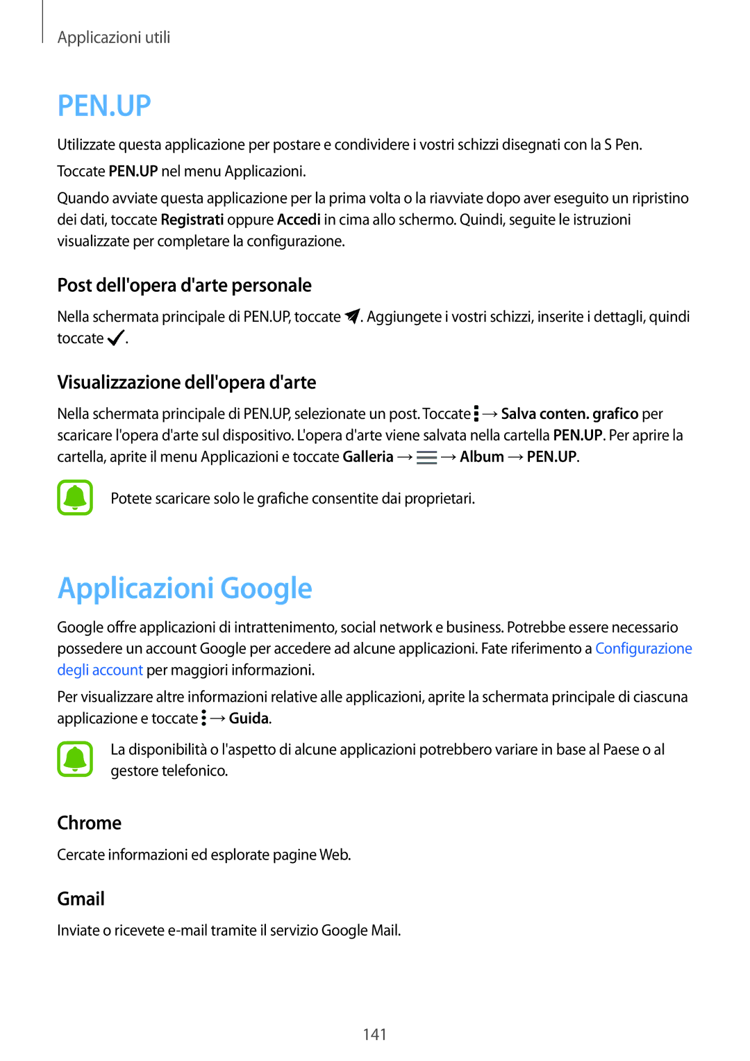 Samsung SM-N915FZKYXEO Applicazioni Google, Post dellopera darte personale, Visualizzazione dellopera darte, Chrome, Gmail 