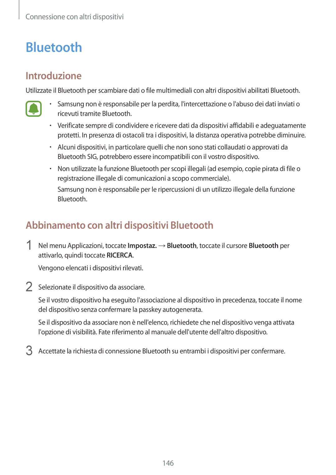 Samsung SM-N915FZWYITV, SM-N915FZWYXEO, SM-N915FZKYDBT, SM-N915FZKYXEO manual Abbinamento con altri dispositivi Bluetooth 