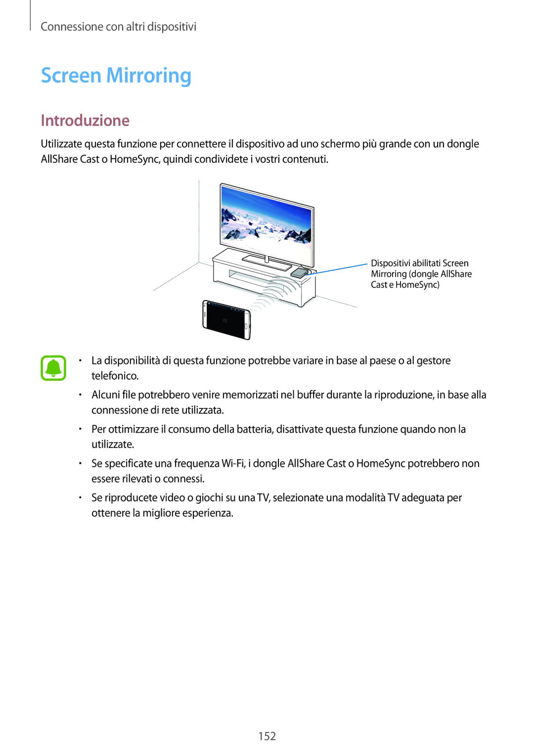 Samsung SM-N915FZWYITV, SM-N915FZWYXEO, SM-N915FZKYDBT, SM-N915FZKYXEO, SM-N915FZKYAUT manual Screen Mirroring, Introduzione 