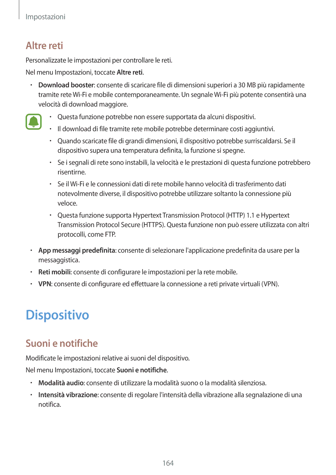 Samsung SM-N915FZWYITV, SM-N915FZWYXEO, SM-N915FZKYDBT, SM-N915FZKYXEO manual Dispositivo, Altre reti, Suoni e notifiche 