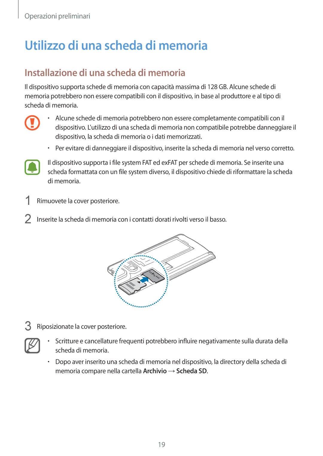 Samsung SM-N915FZKYDBT, SM-N915FZWYXEO manual Utilizzo di una scheda di memoria, Installazione di una scheda di memoria 