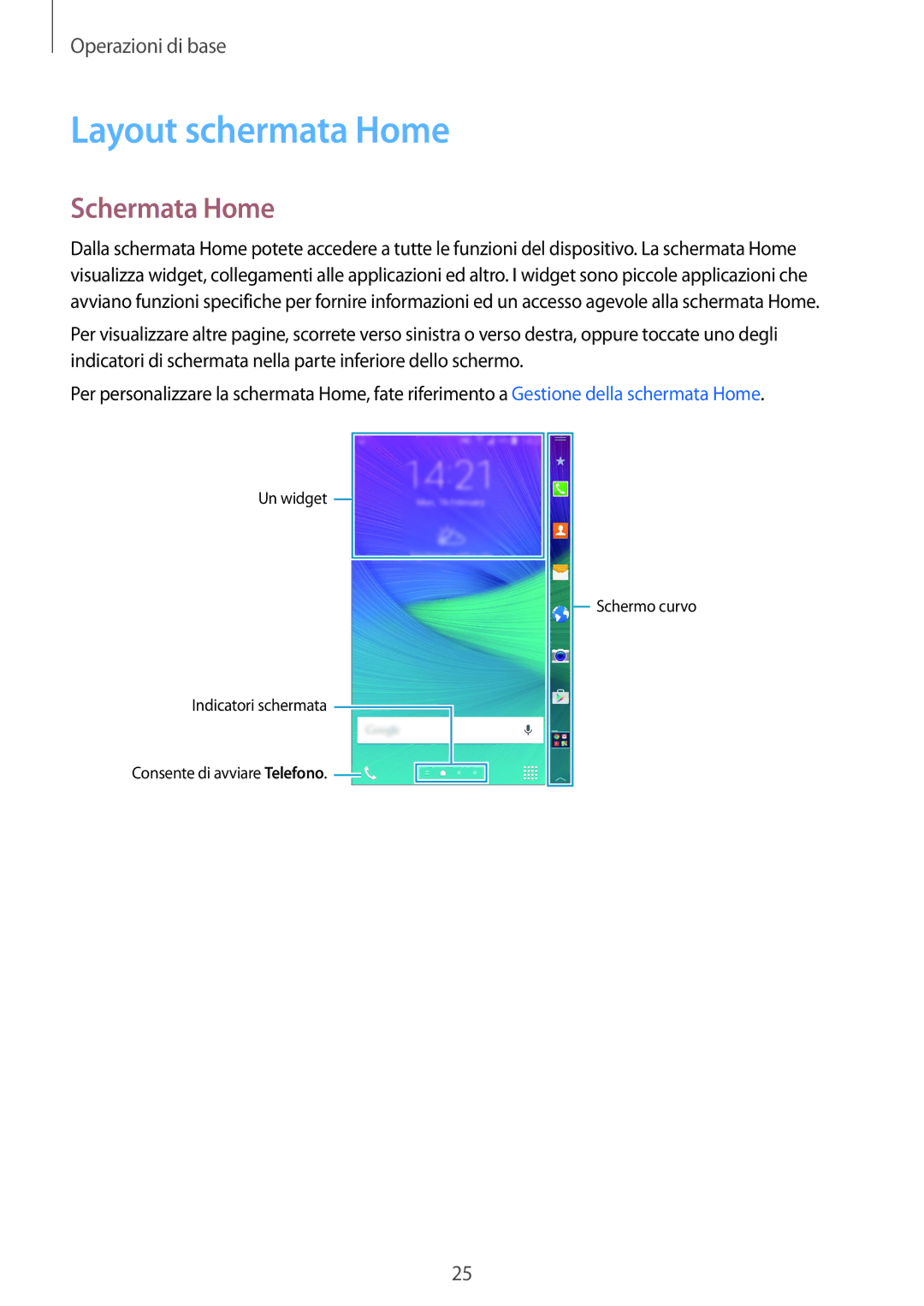 Samsung SM-N915FZKYDBT, SM-N915FZWYXEO, SM-N915FZWYITV, SM-N915FZKYXEO, SM-N915FZKYAUT Layout schermata Home, Schermata Home 