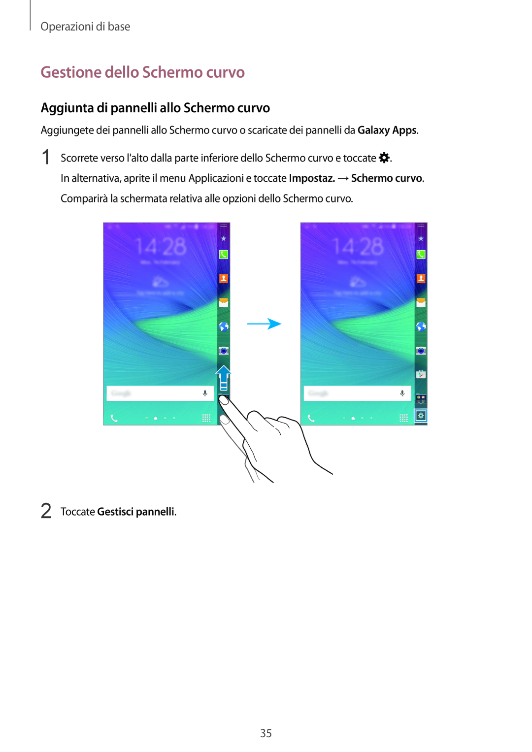 Samsung SM-N915FZKYITV Gestione dello Schermo curvo, Aggiunta di pannelli allo Schermo curvo, Toccate Gestisci pannelli 