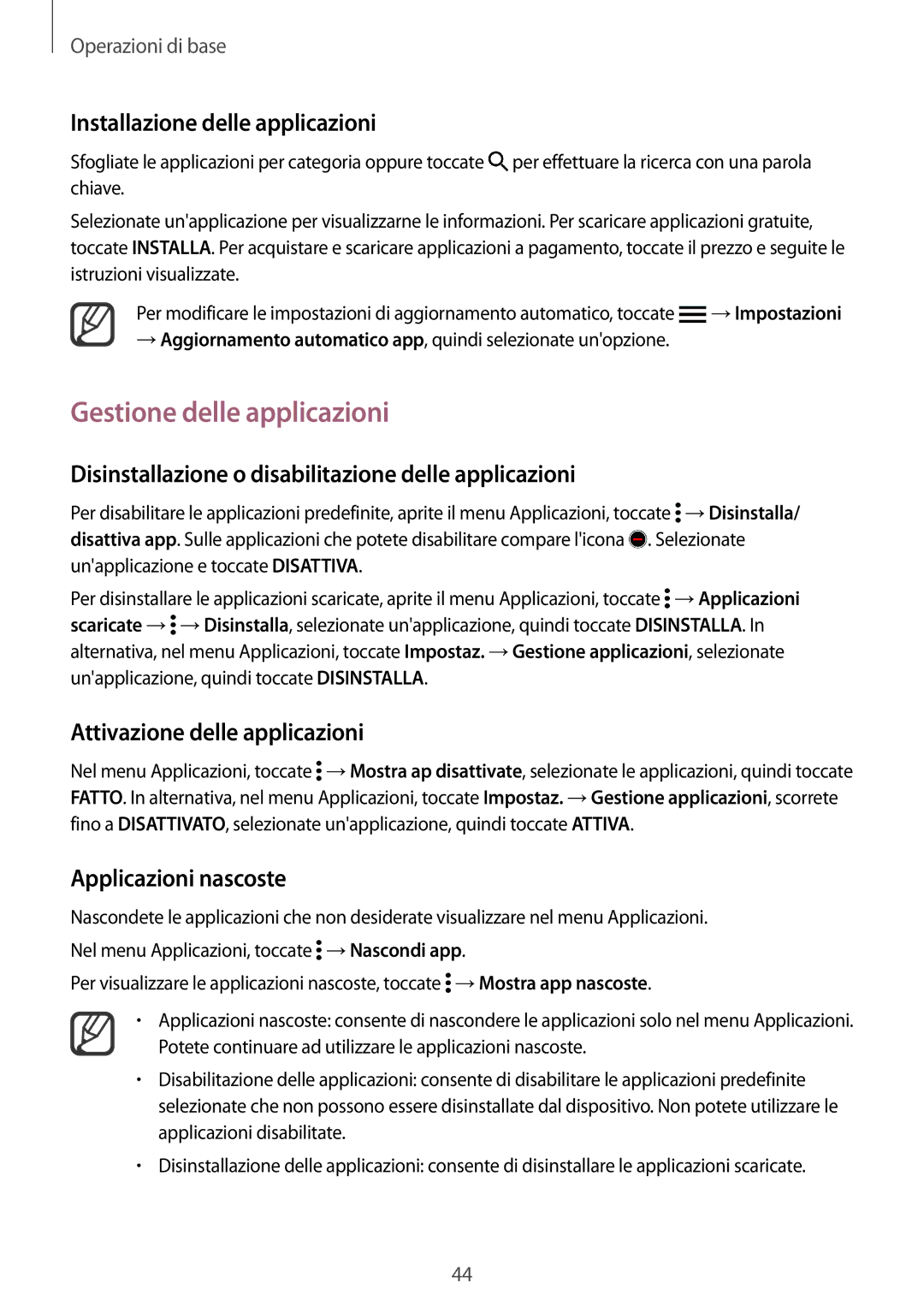 Samsung SM-N915FZWYITV, SM-N915FZWYXEO Gestione delle applicazioni, Disinstallazione o disabilitazione delle applicazioni 