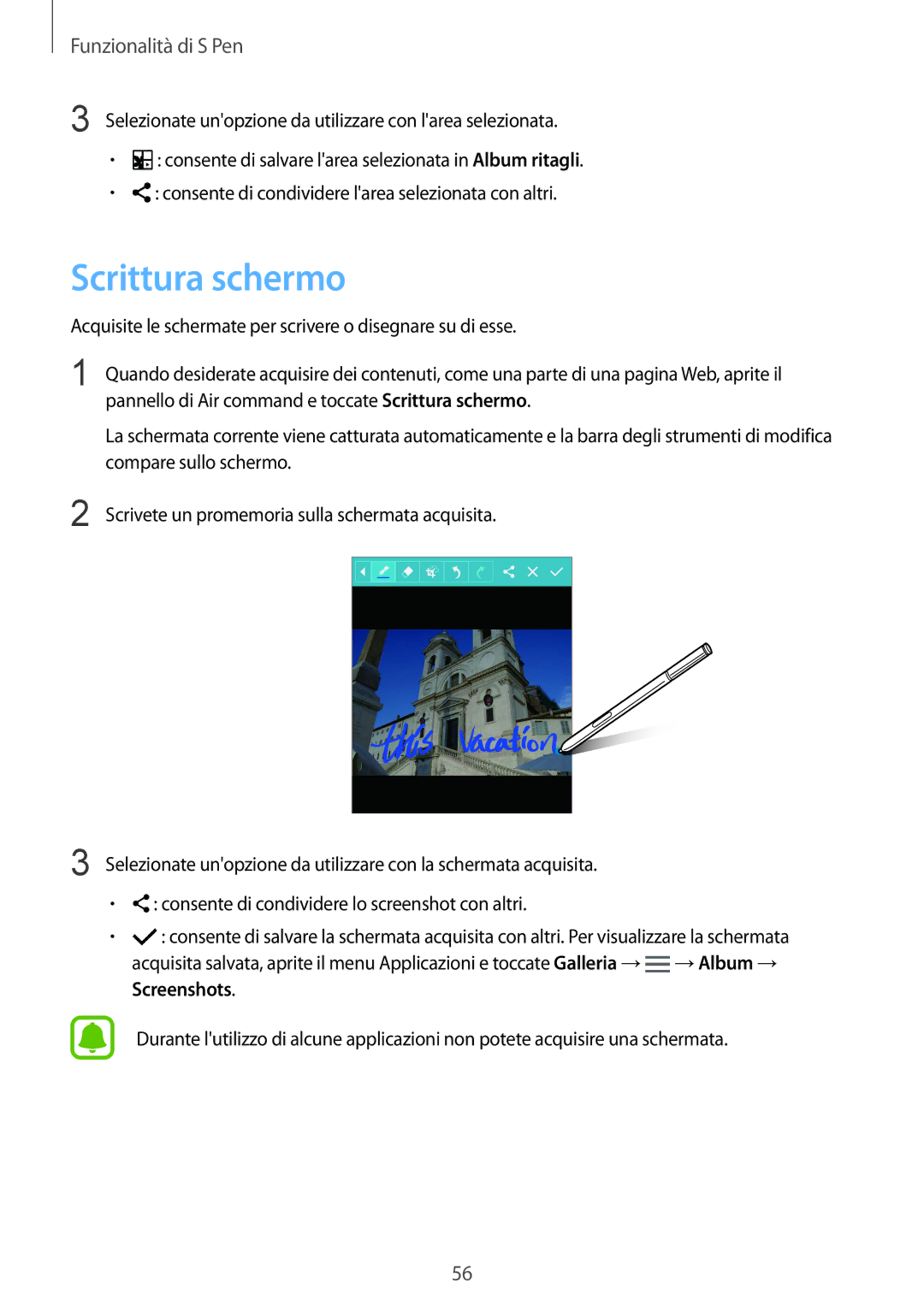 Samsung SM-N915FZWYITV, SM-N915FZWYXEO, SM-N915FZKYDBT manual Pannello di Air command e toccate Scrittura schermo 