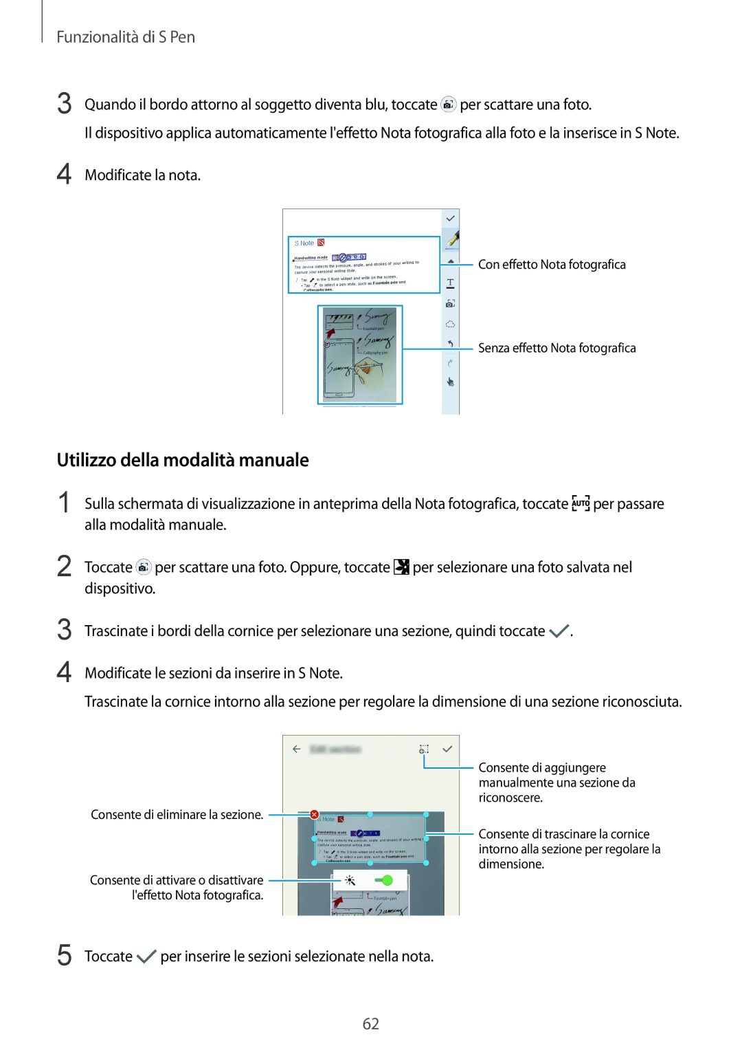 Samsung SM-N915FZWYITV, SM-N915FZWYXEO, SM-N915FZKYDBT, SM-N915FZKYXEO, SM-N915FZKYAUT Utilizzo della modalità manuale 