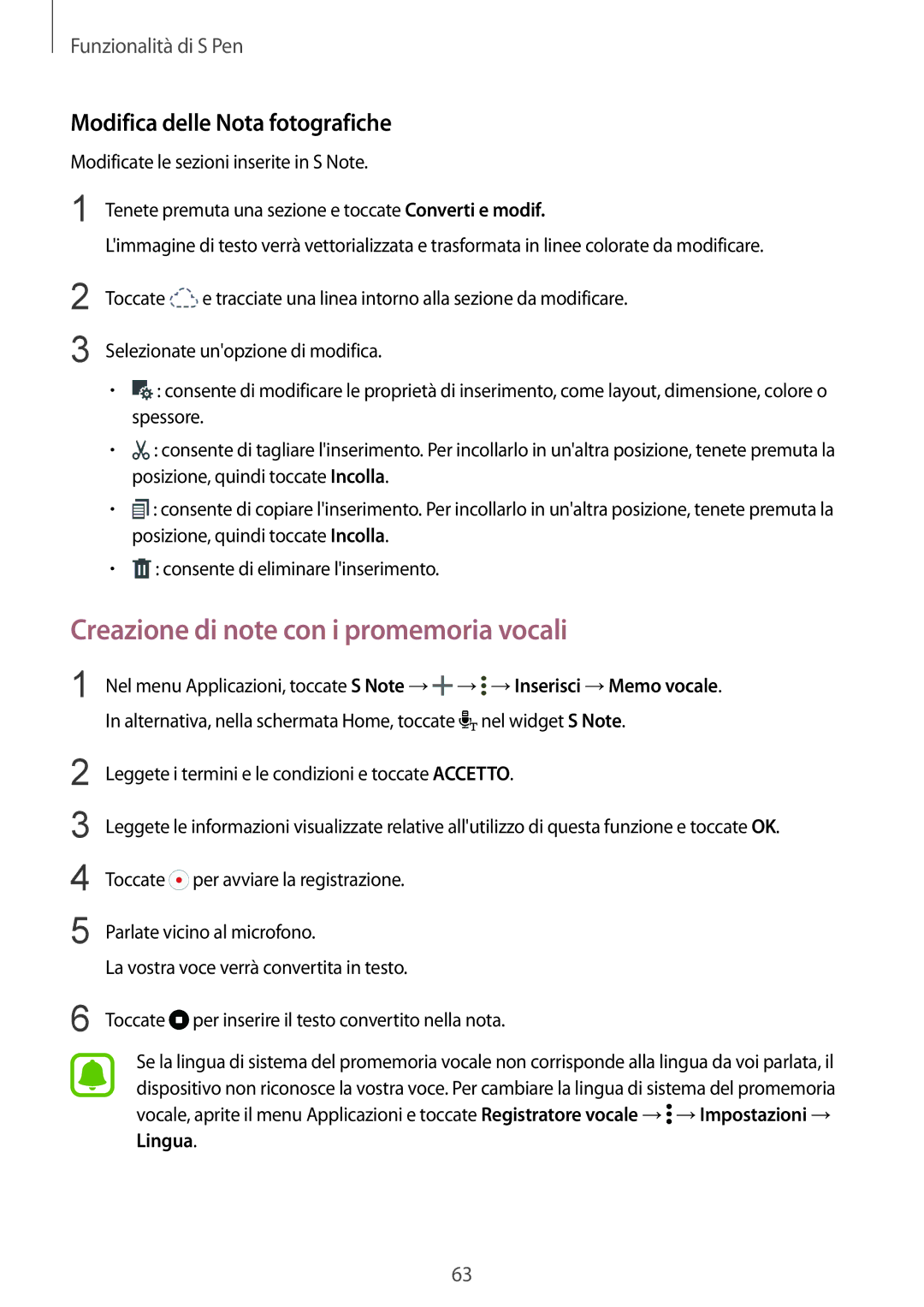 Samsung SM-N915FZKYXEO, SM-N915FZWYXEO manual Creazione di note con i promemoria vocali, Modifica delle Nota fotografiche 