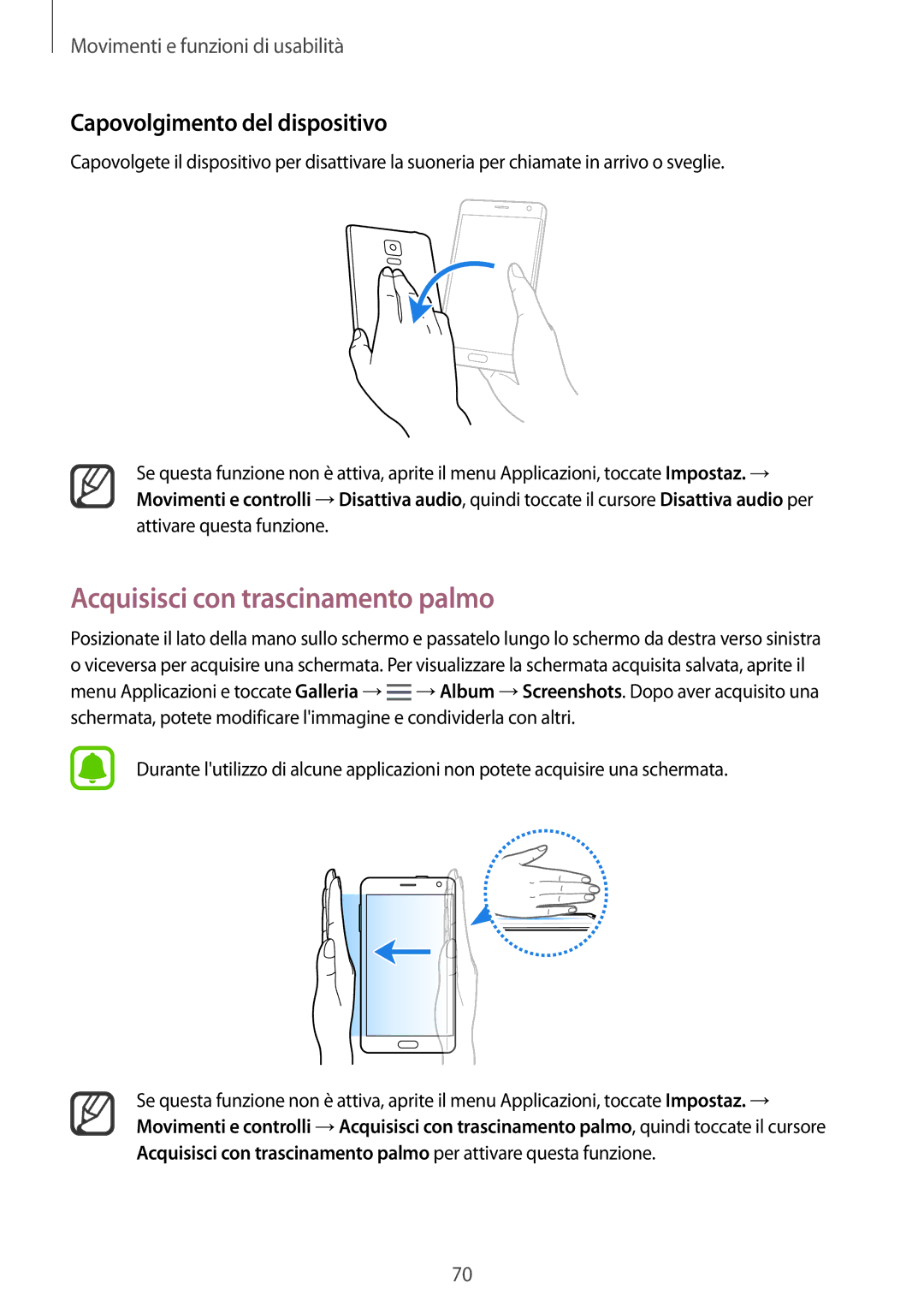 Samsung SM-N915FZKYAUT, SM-N915FZWYXEO, SM-N915FZKYDBT Acquisisci con trascinamento palmo, Capovolgimento del dispositivo 