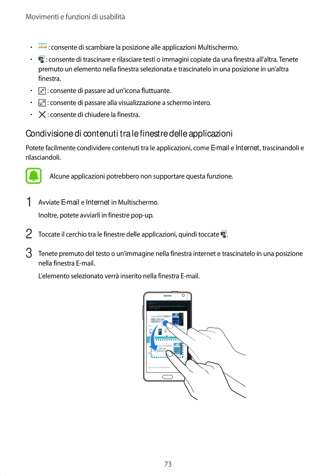 Samsung SM-N915FZKYDBT, SM-N915FZWYXEO, SM-N915FZWYITV manual Condivisione di contenuti tra le finestre delle applicazioni 