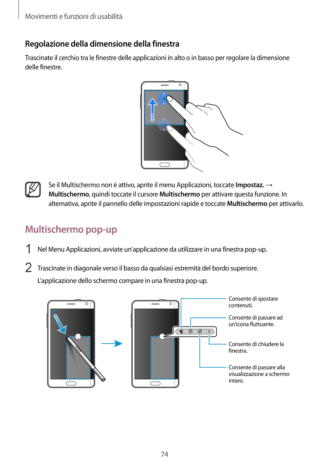 Samsung SM-N915FZWYITV, SM-N915FZWYXEO, SM-N915FZKYDBT Multischermo pop-up, Regolazione della dimensione della finestra 