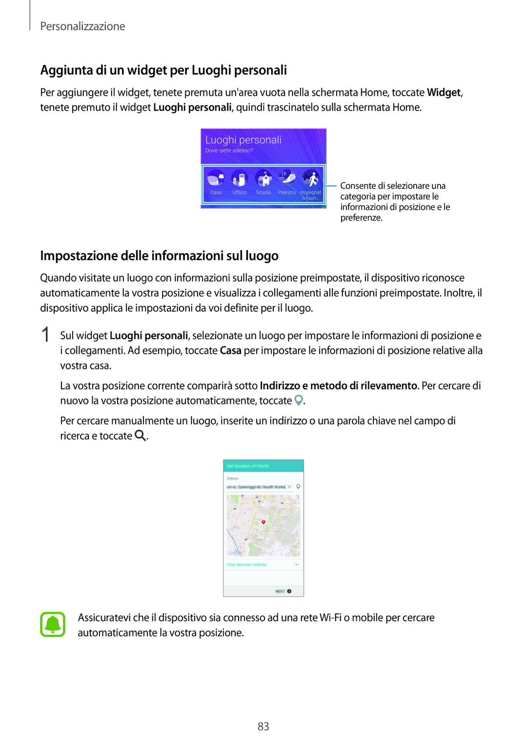 Samsung SM-N915FZKYITV manual Aggiunta di un widget per Luoghi personali, Impostazione delle informazioni sul luogo 