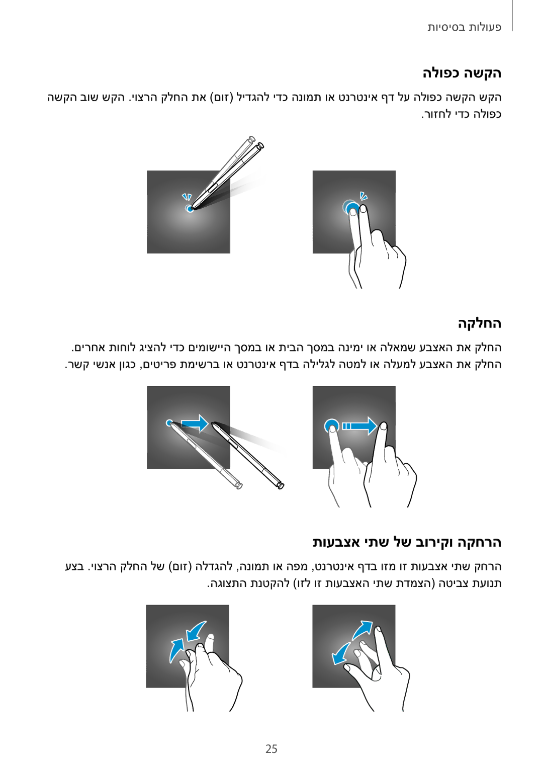 Samsung SM-N920CZDAILO manual הלופכ השקה, הקלחה, תועבצא יתש לש בוריקו הקחרה 