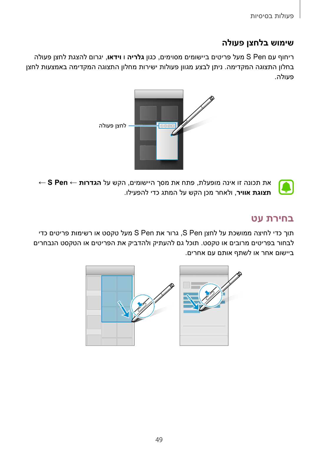 Samsung SM-N920CZDAILO manual טע תריחב, הלועפ ןצחלב שומיש 