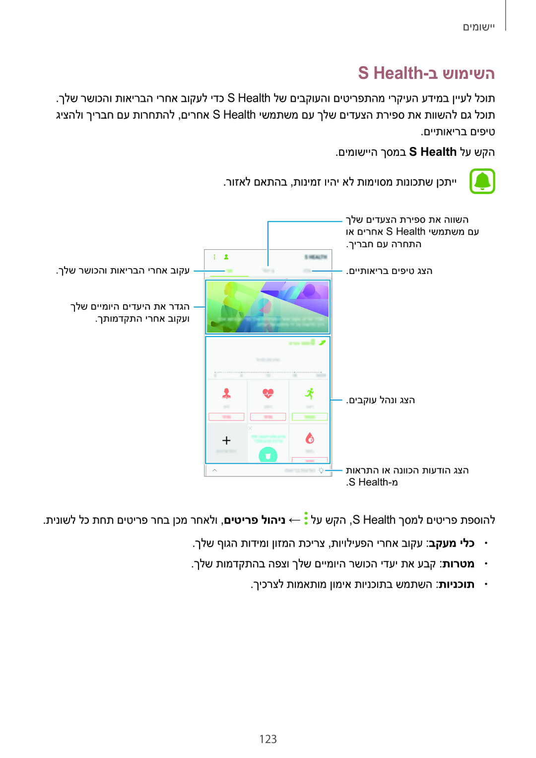 Samsung SM-N920CZDAILO manual Health-ב שומישה, 123 