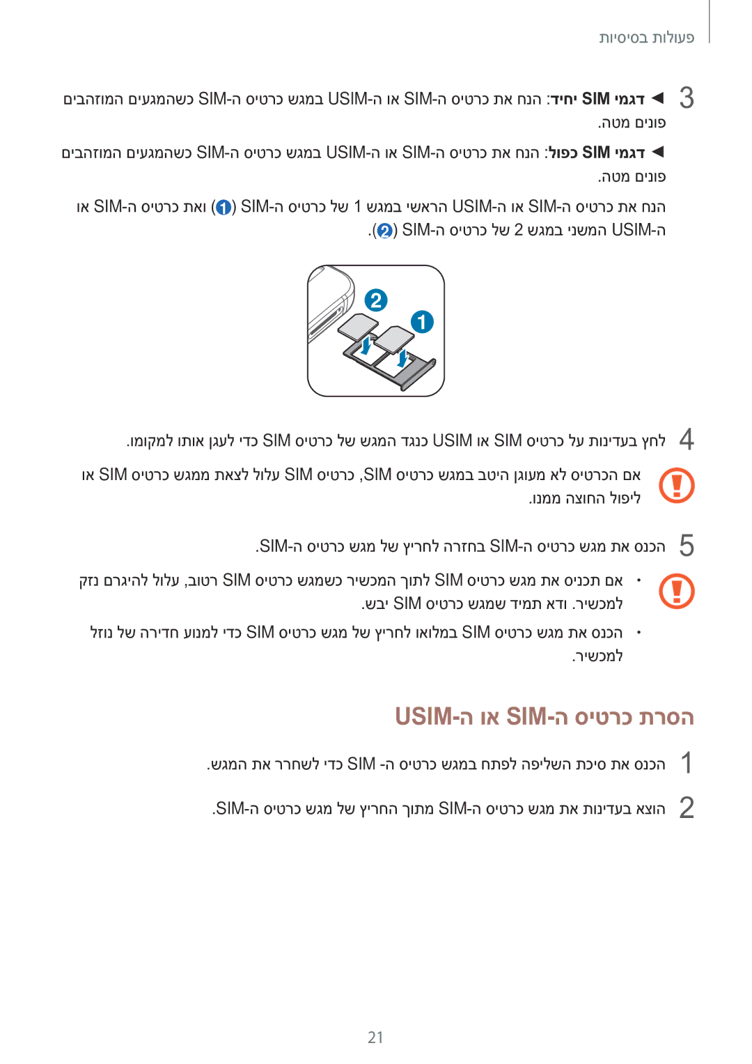 Samsung SM-N920CZDAILO manual Usim-ה וא Sim-ה סיטרכ תרסה 