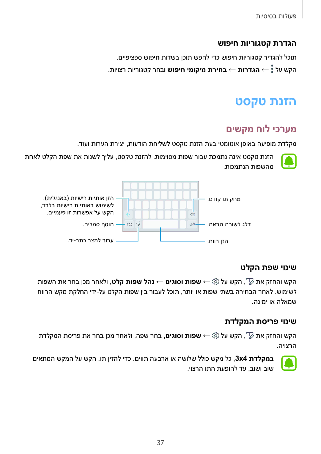 Samsung SM-N920CZDAILO manual טסקט תנזה, םישקמ חול יכרעמ, שופיח תוירוגטק תרדגה, טלקה תפש יוניש, תדלקמה תסירפ יוניש 