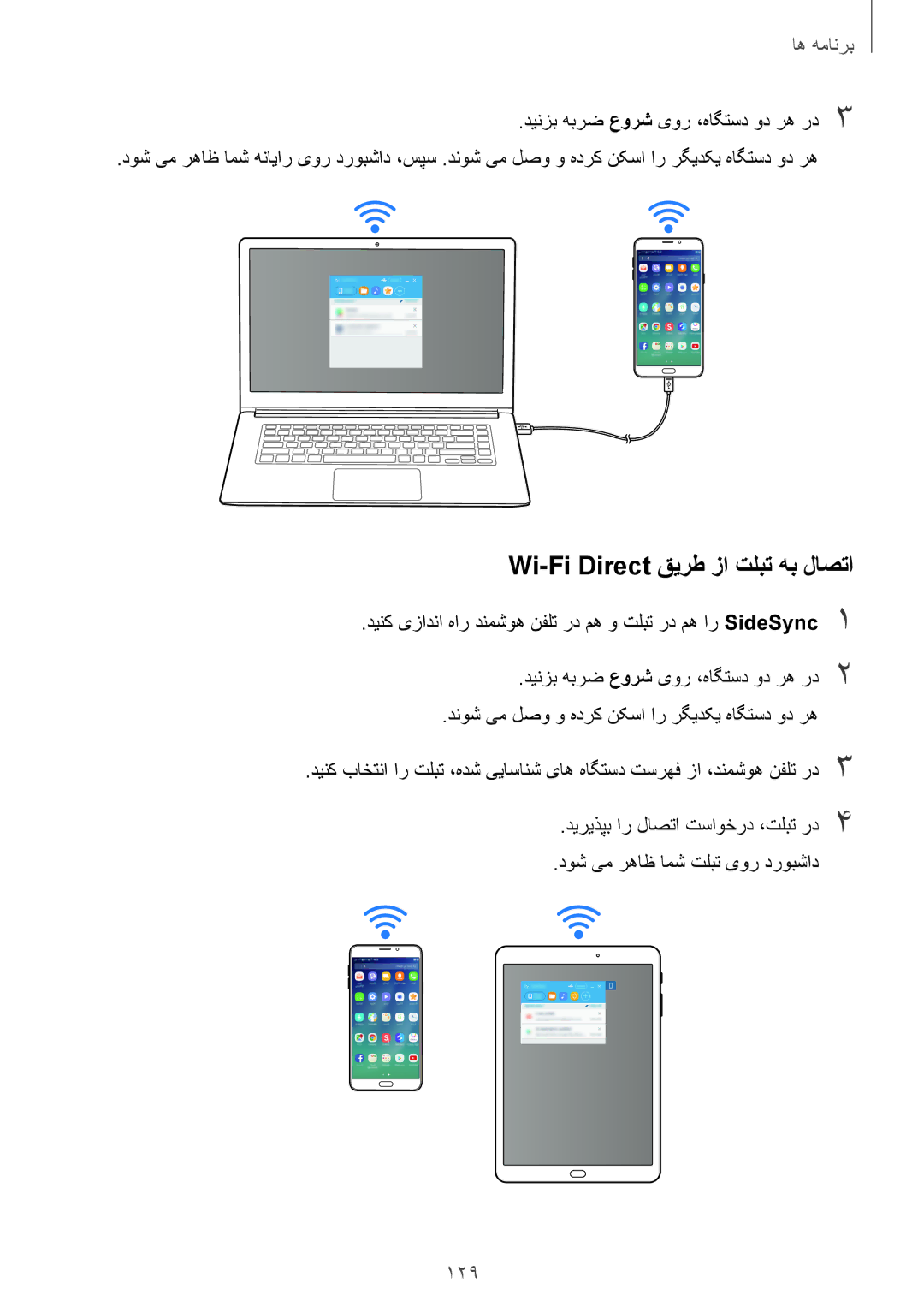 Samsung SM-N920CZKAKSA, SM-N920CZDUXSG, SM-N920CEDEKSA, SM-N920CZDAKSA manual Wi-Fi Direct قیرط زا تلبت هب لاصتا, 129 