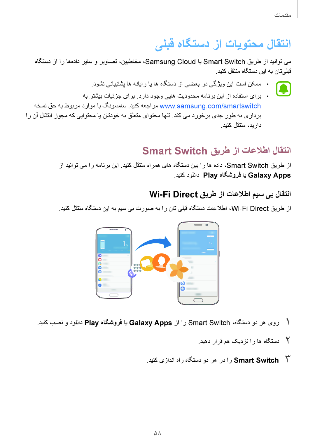 Samsung SM-N920CEDEKSA, SM-N920CZDUXSG, SM-N920CZKAKSA یلبق هاگتسد زا تایوتحم لاقتنا, Smart Switch قیرط زا تاعلاطا لاقتنا 