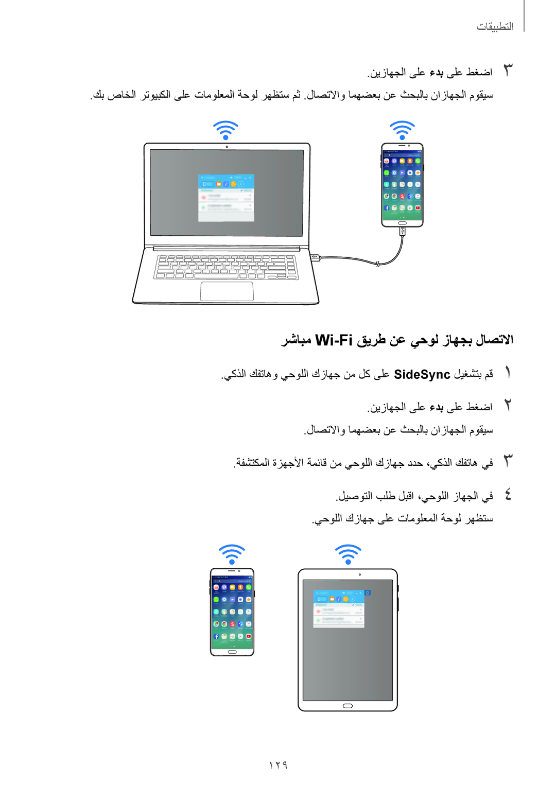 Samsung SM-N920CZKAKSA, SM-N920CZDUXSG, SM-N920CEDEKSA, SM-N920CZDAKSA manual رشابم Wi-Fi قيرط نع يحول زاهجب لاصتلاا, 129 