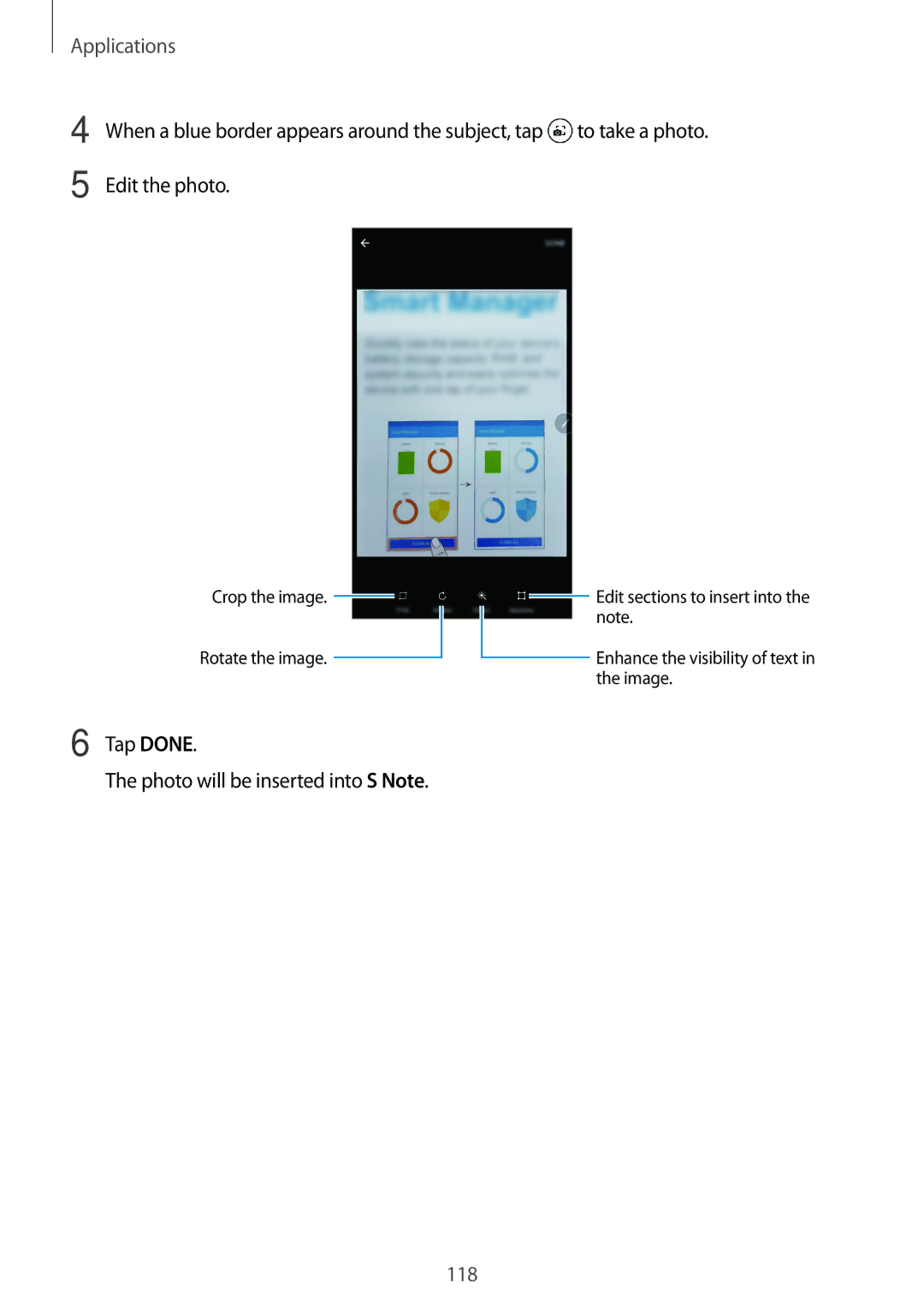 Samsung SM-N920CZDAILO, SM-N920CZDUXSG, SM-N920CZKAKSA, SM-N920CEDEKSA manual Tap Done Photo will be inserted into S Note 