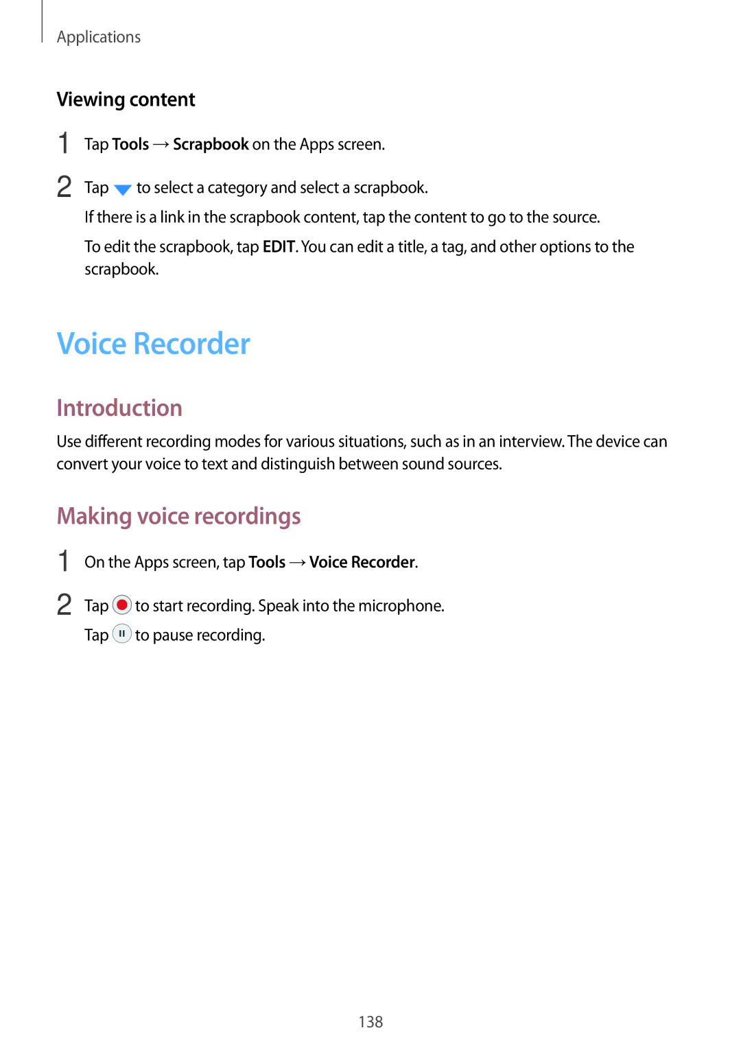 Samsung SM-N920CZWAXXV, SM-N920CZDUXSG, SM-N920CZKAKSA manual Voice Recorder, Making voice recordings, Viewing content 