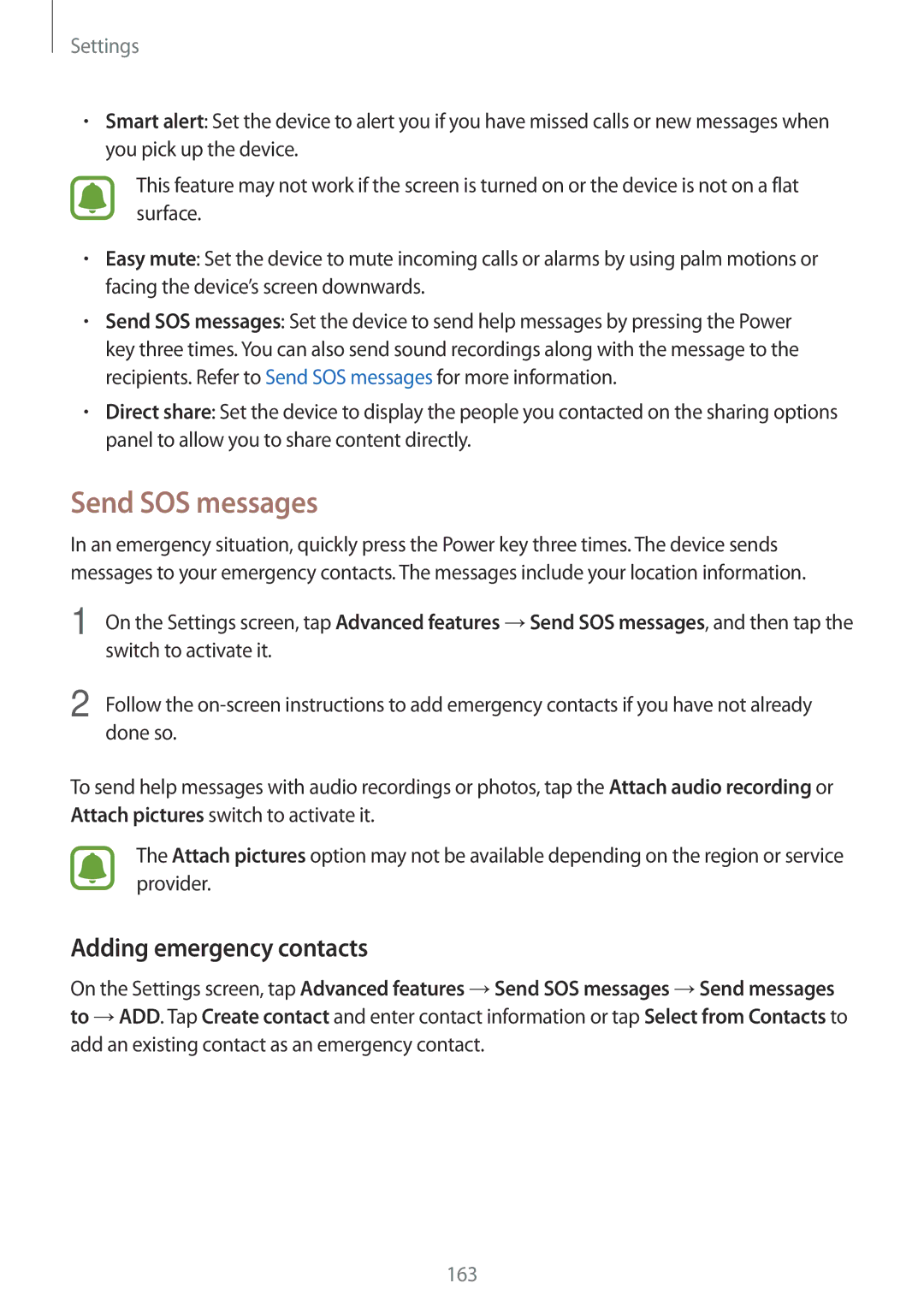 Samsung SM-N920CEDEKSA, SM-N920CZDUXSG, SM-N920CZKAKSA, SM-N920CZDAKSA manual Send SOS messages, Adding emergency contacts 