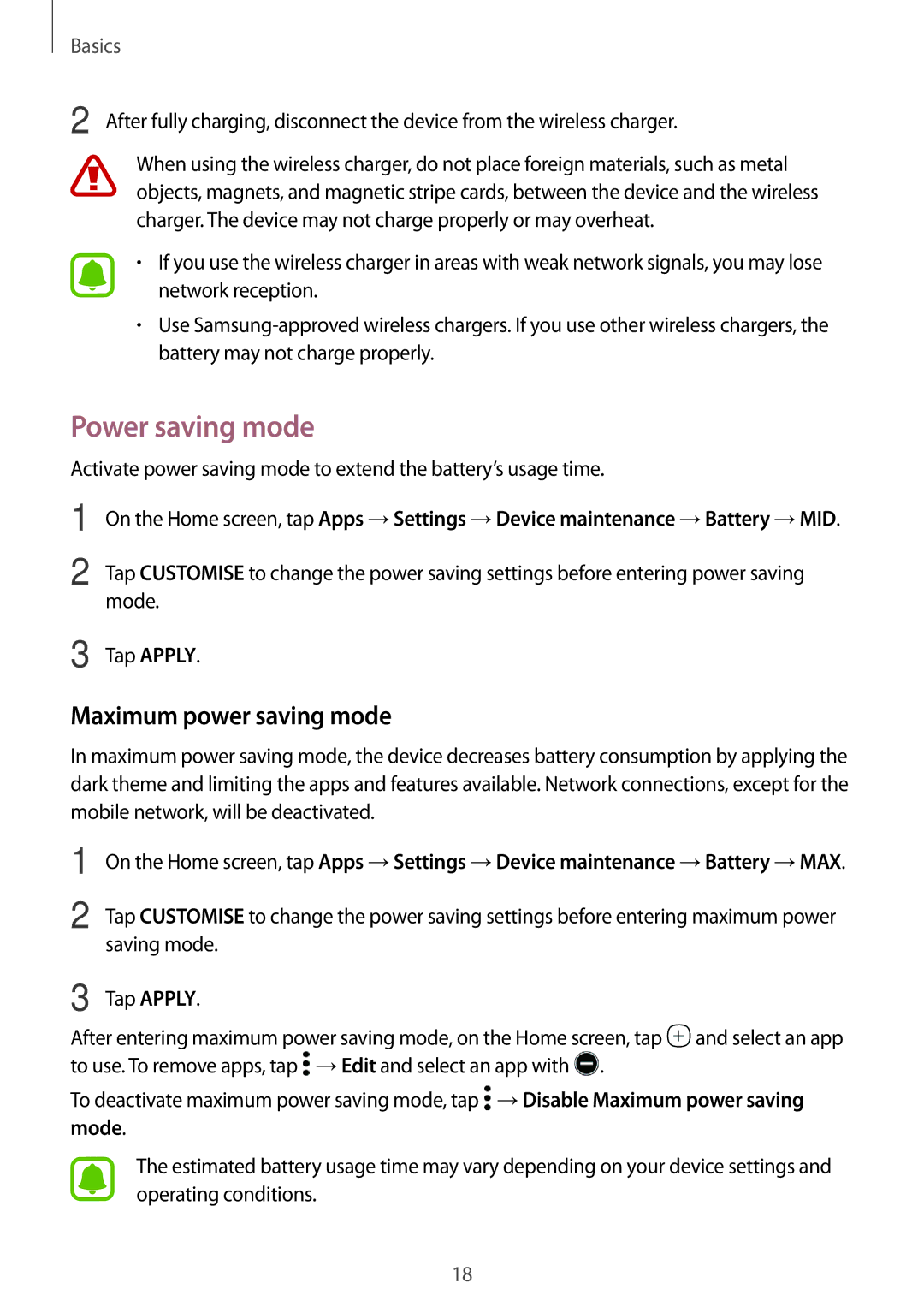 Samsung CG-N920FZWXVTC, SM-N920CZDUXSG, SM-N920CZKAKSA, SM-N920CEDEKSA Power saving mode, Maximum power saving mode, Mode 