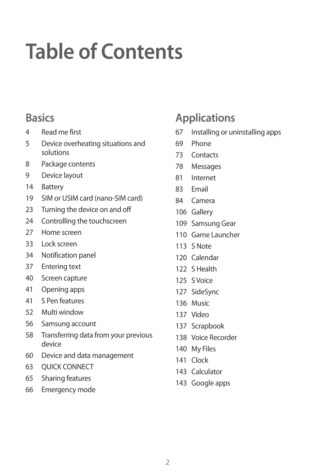 Samsung SM-N920CEDEKSA, SM-N920CZDUXSG, SM-N920CZKAKSA, SM-N920CZDAKSA, CG-N920FZWXVTC, SM-N920CZWAXXV manual Table of Contents 