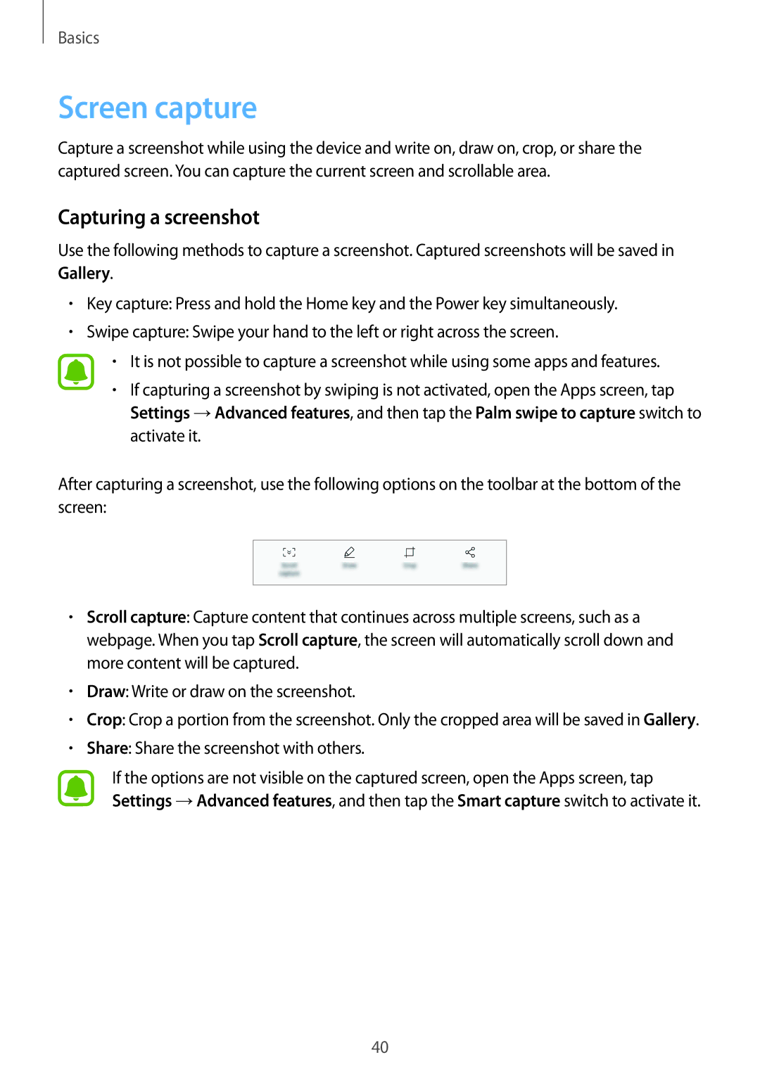 Samsung SM-N920CZWAXXV, SM-N920CZDUXSG manual Screen capture, Capturing a screenshot, Share Share the screenshot with others 